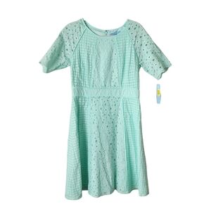 ANTONIO MELANI Eyelet short sleeve dress fit flare in Robin's egg blue NEW 10